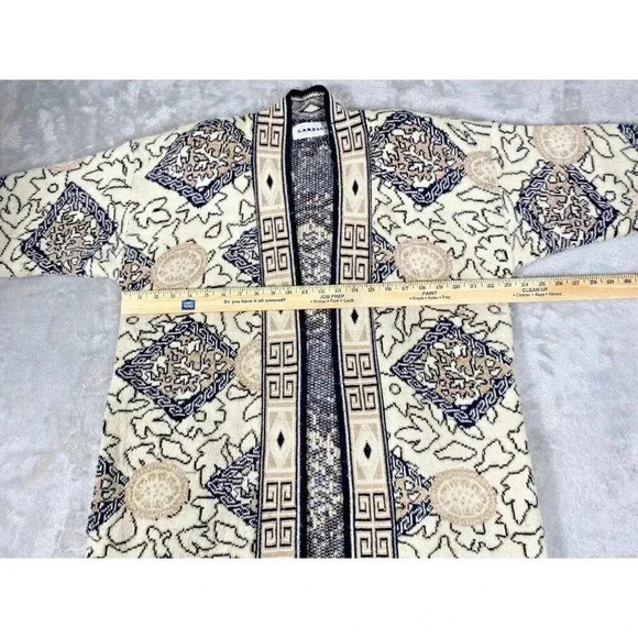 Carducci Retro Boho Knit Cardigan with Geometric and Floral Patterns Size Large - Picture 6 of 8